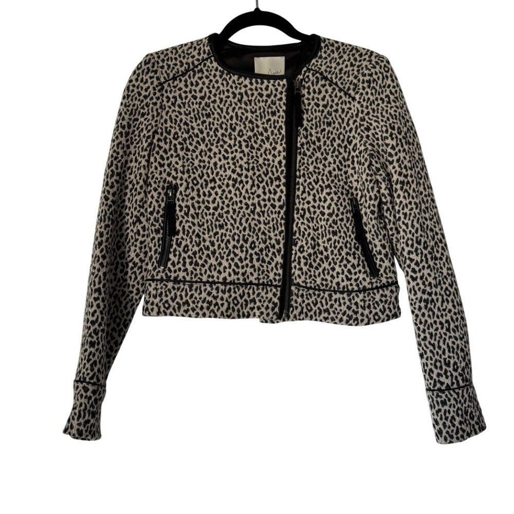 Joie Women's Animal Print Full Zip Jacket Leather Trim Coat, Size XS